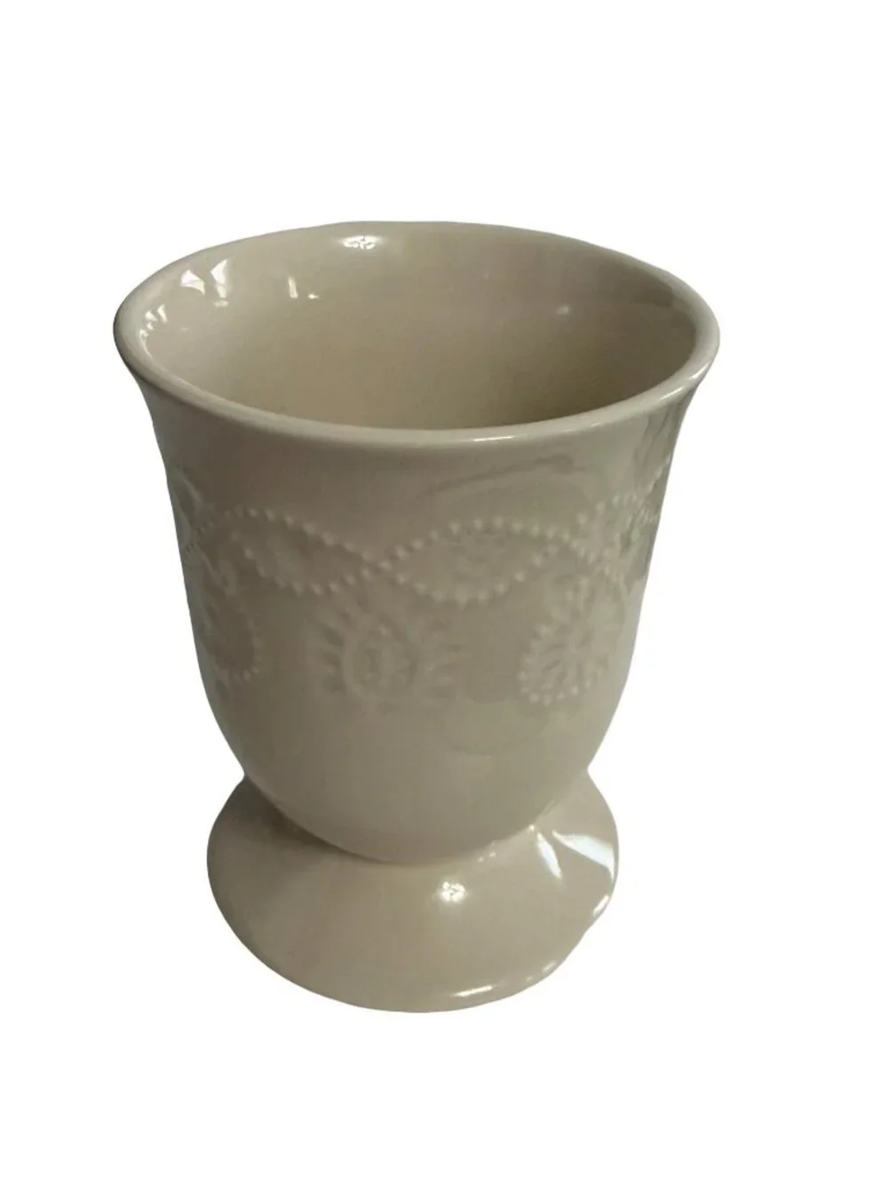 The Pioneer Woman Cowgirl Lace Linen 14 oz Footed Mug Embossed Stoneware